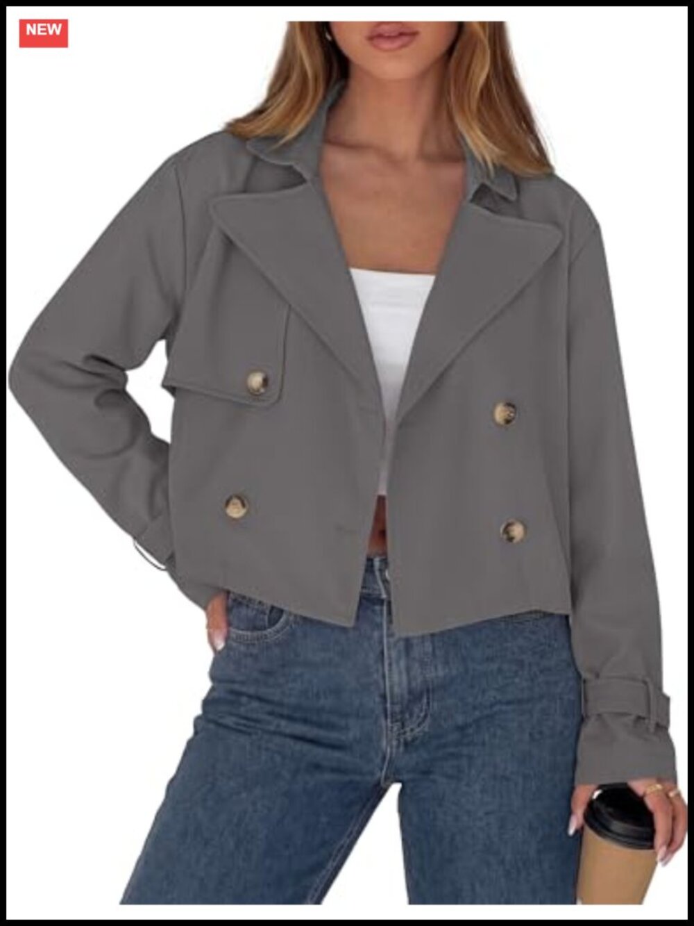 PRETTYGARDEN Cropped Trench Coat Women Double Breasted Short Jacket